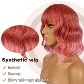 LANCAINI Short Bob Wig Dark Pastel Pink side view