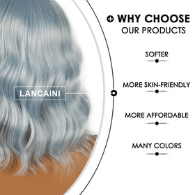 LANCAINI Short Bob Wig Ice Blue close-up of bangs