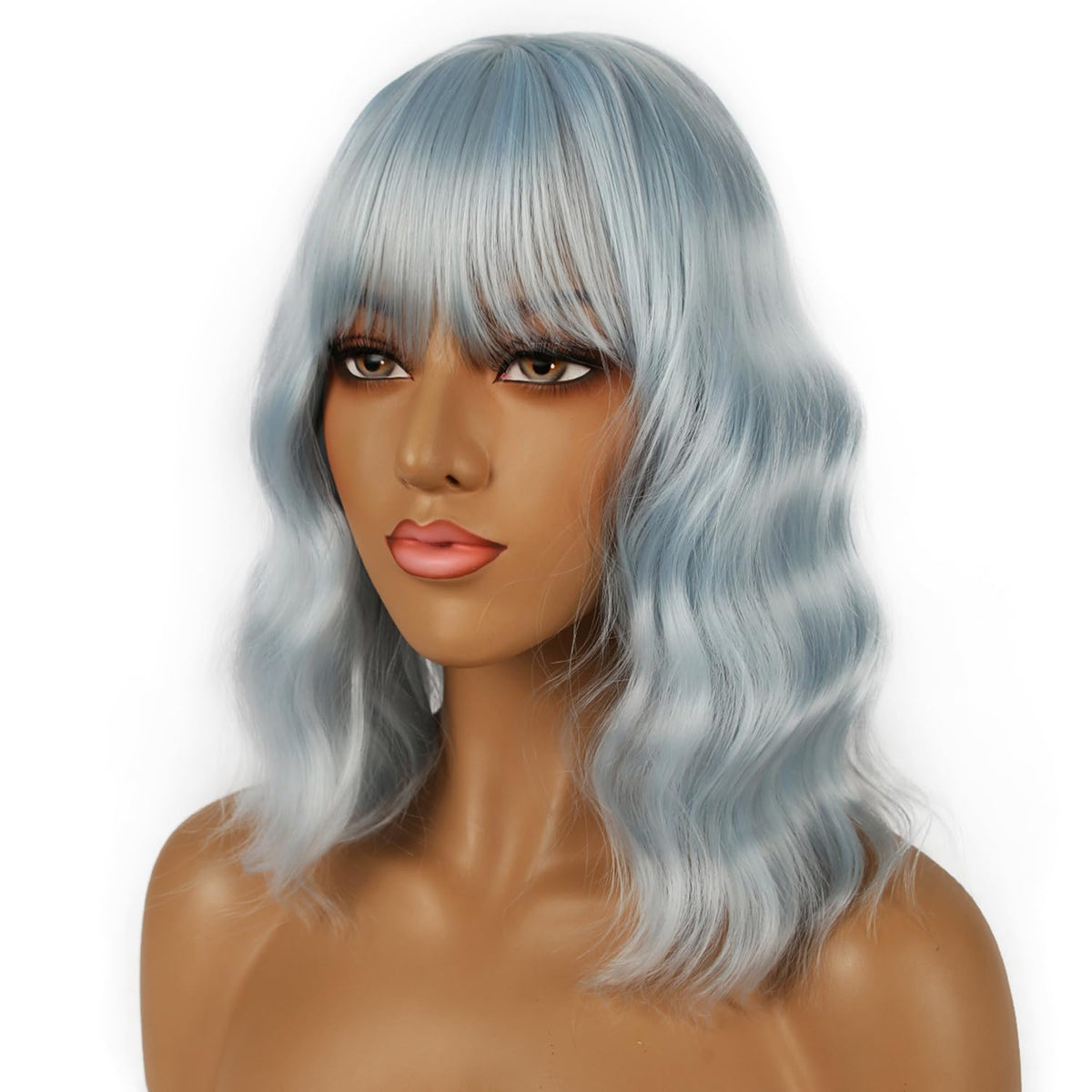 LANCAINI Short Bob Wig Ice Blue styled with hair accessories
