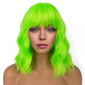 LANCAINI Short Bob Wig in Neon Green front view