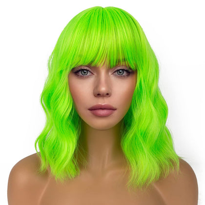 LANCAINI Short Bob Wig in Neon Green front view