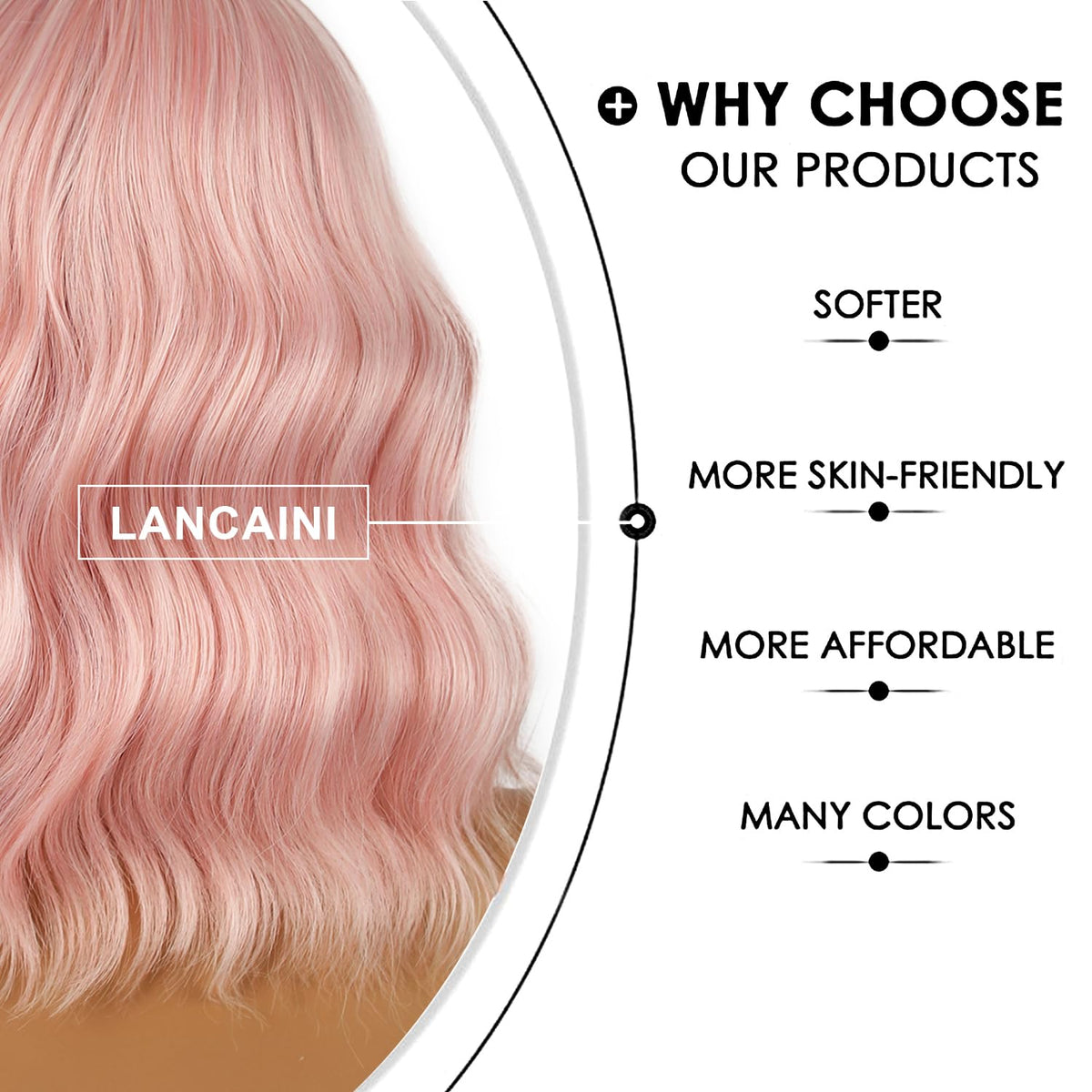 LANCAINI Short Bob Wig showing the breathable cap design
