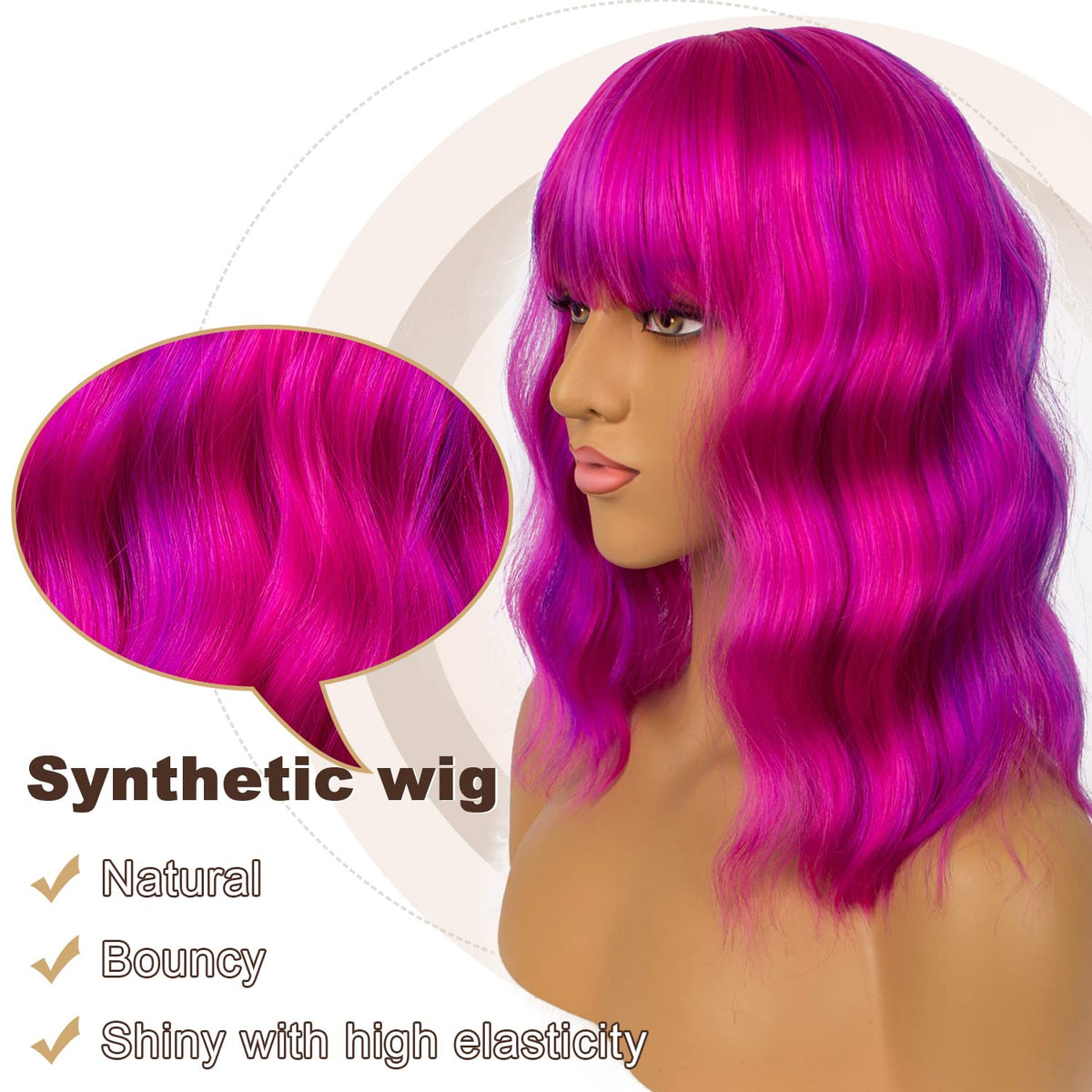 LANCAINI Short Bob Wig side view showcasing loose waves