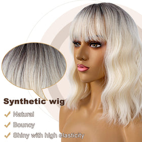 LANCAINI Short Bob Wig with Bangs back view