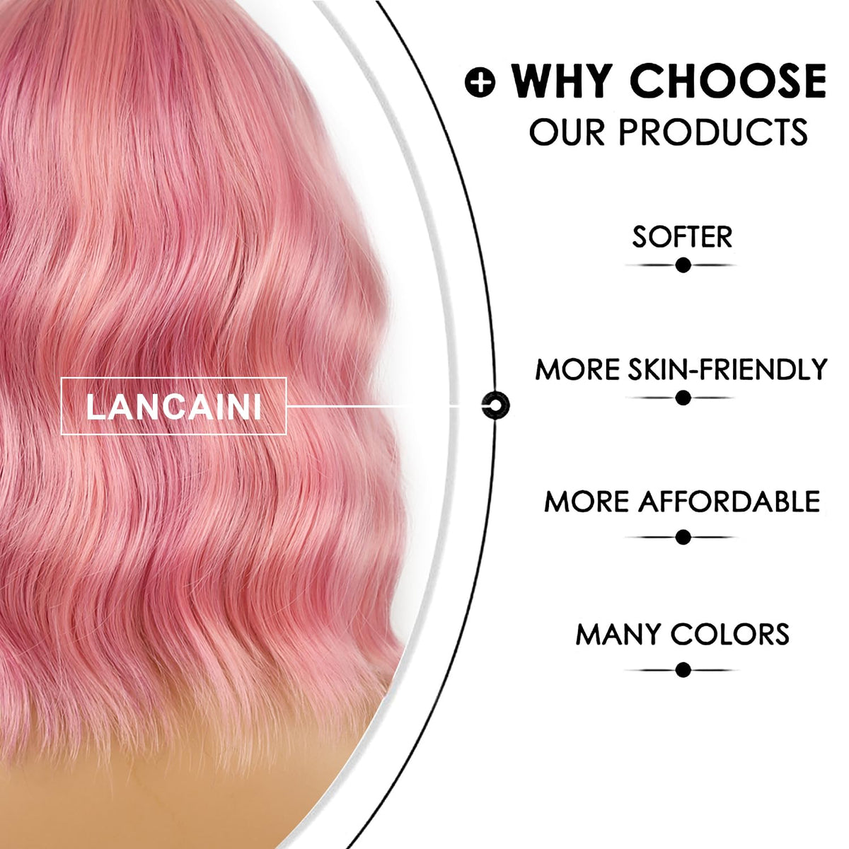 LANCAINI Short Bob Wig with Bangs close-up of bangs