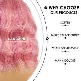 LANCAINI Short Bob Wig with Bangs close-up of bangs