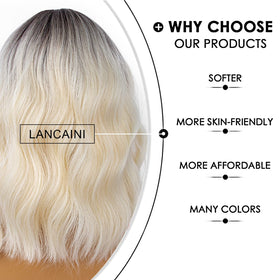 LANCAINI Short Bob Wig with Bangs close-up of bangs