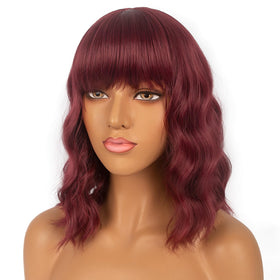 LANCAINI Short Bob Wig with Bangs in Auburn back view
