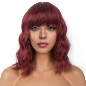 LANCAINI Short Bob Wig with Bangs in Auburn front view