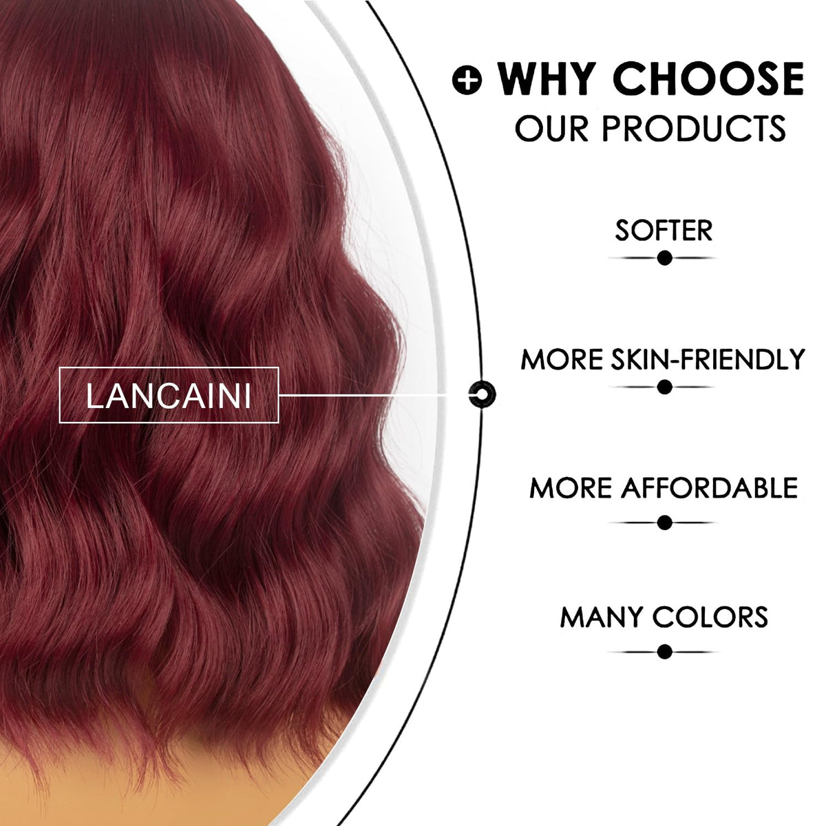 LANCAINI Short Bob Wig with Bangs in Auburn styled on mannequin