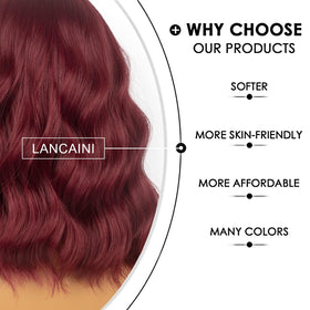 LANCAINI Short Bob Wig with Bangs in Auburn styled on mannequin