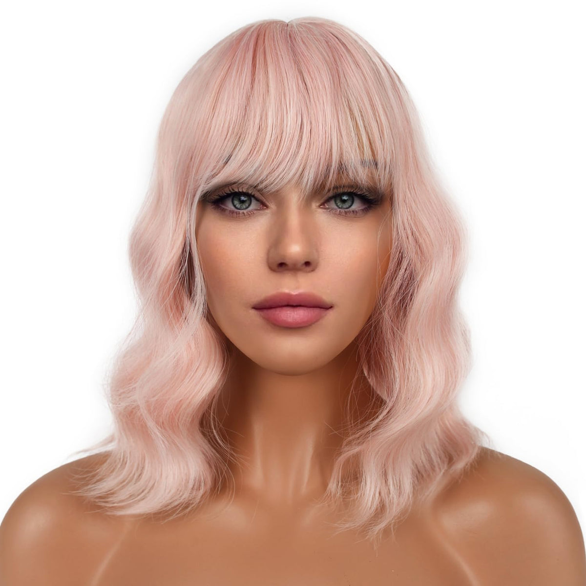 LANCAINI Short Bob Wig with Bangs in Peach Fuzz front view
