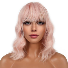 LANCAINI Short Bob Wig with Bangs in Peach Fuzz front view
