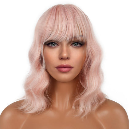 LANCAINI Short Bob Wig with Bangs in Peach Fuzz front view