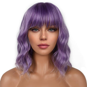 LANCAINI Short Bob Wig with Bangs in Violet front view
