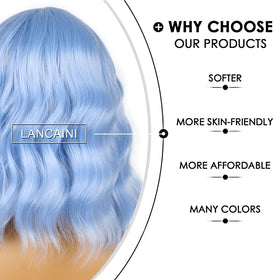 LANCAINI Short Bob Wig with Bangs Light Blue packaging