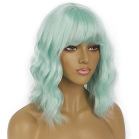 LANCAINI Short Bob Wig with Bangs Mint Green back view