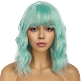 LANCAINI Short Bob Wig with Bangs Mint Green front view