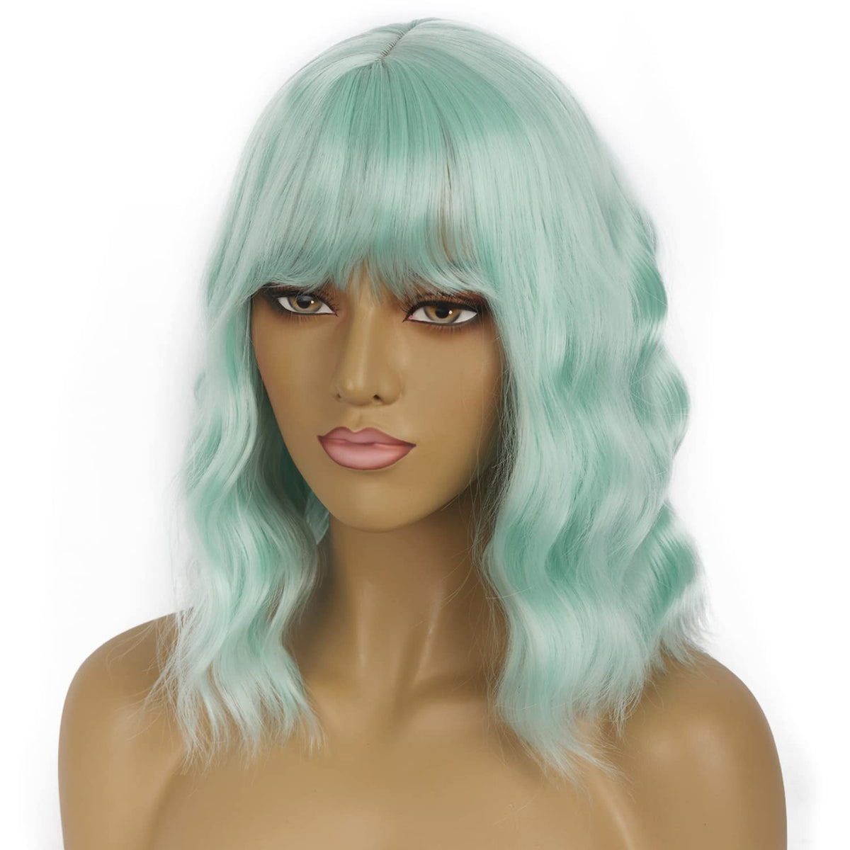 LANCAINI Short Bob Wig with Bangs Mint Green packaging