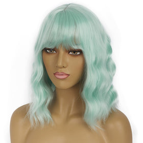 LANCAINI Short Bob Wig with Bangs Mint Green packaging