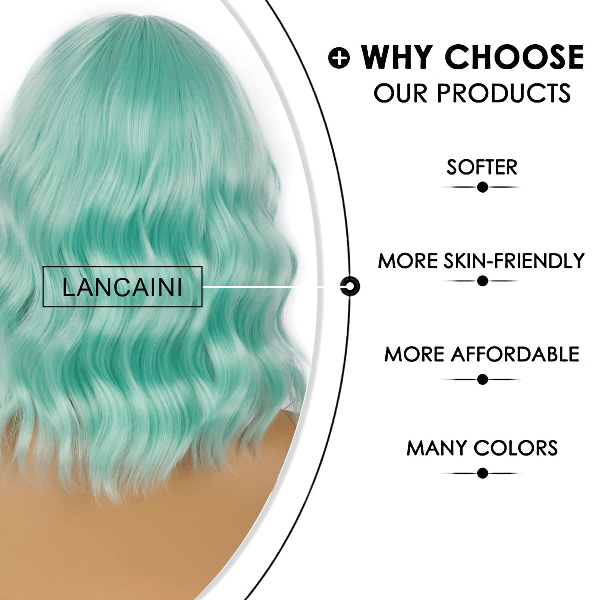 LANCAINI Short Bob Wig with Bangs Mint Green styled