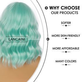 LANCAINI Short Bob Wig with Bangs Mint Green styled