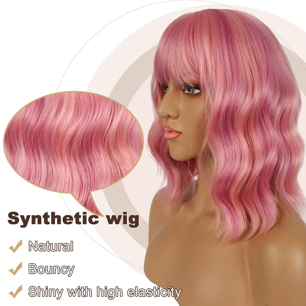 LANCAINI Short Bob Wig with Bangs side view showing loose waves