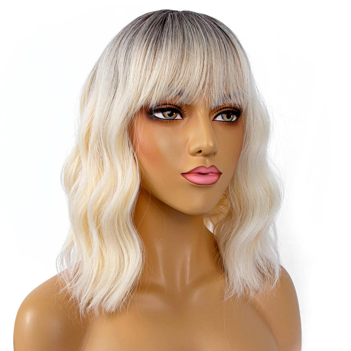 LANCAINI Short Bob Wig with Bangs side view showing loose waves
