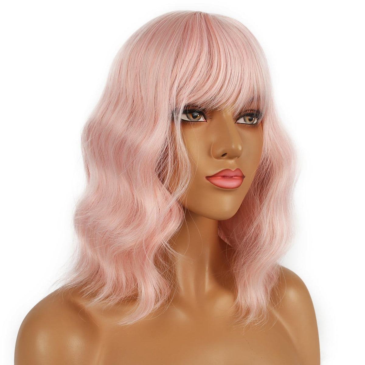LANCAINI Short Bob Wig with bangs styled for a natural look