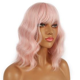 LANCAINI Short Bob Wig with bangs styled for a natural look