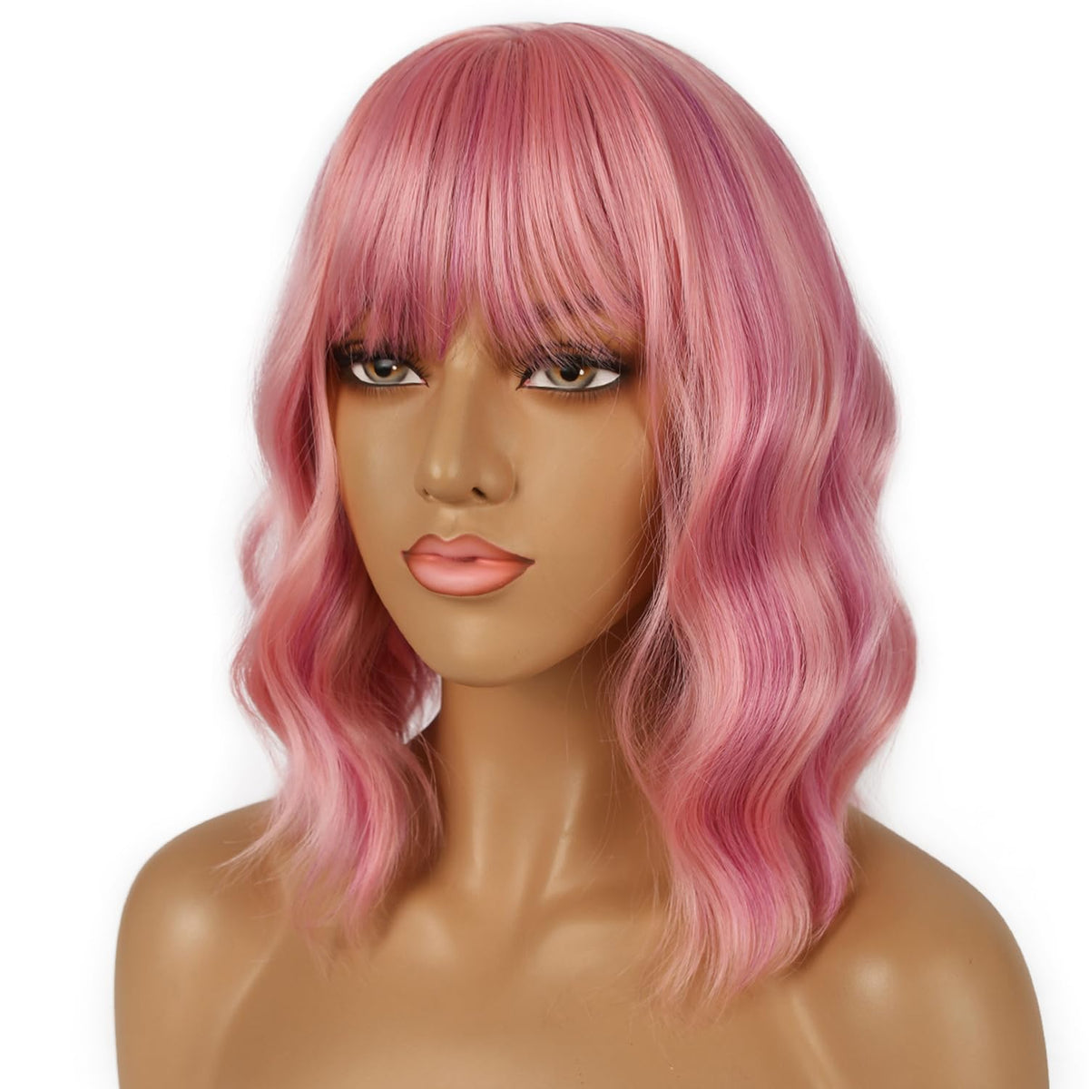 LANCAINI Short Bob Wig with Bangs styled with a hair dryer