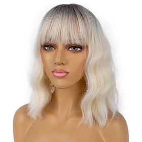 LANCAINI Short Bob Wig with Bangs styled with hair accessories