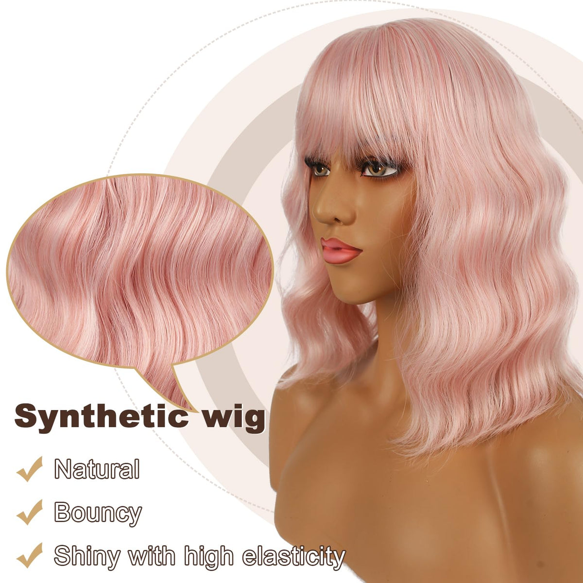 LANCAINI Short Bob Wig with loose waves and bangs side view
