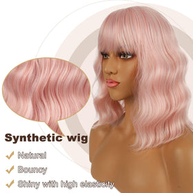 LANCAINI Short Bob Wig with loose waves and bangs side view