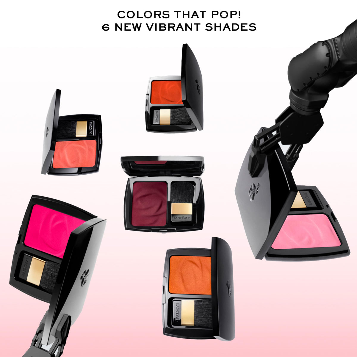 Lancôme Blush Subtil 500 Pink Ôh La La displayed with makeup brushes