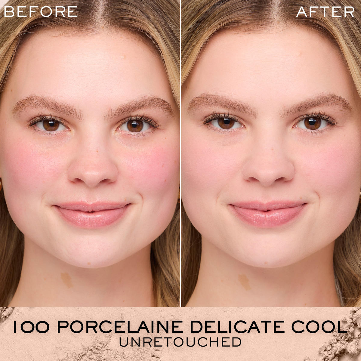 Lancôme Dual Finish Powder Foundation 100 Porcelaine Delicate Cool open showing powder