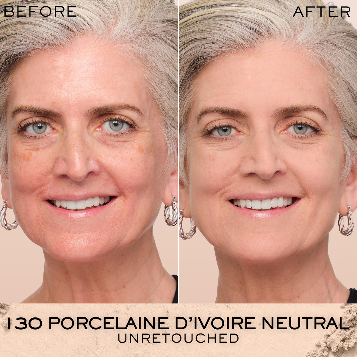 Lancôme Dual Finish Powder Foundation 130 Porcelaine D'Ivoire texture close-up