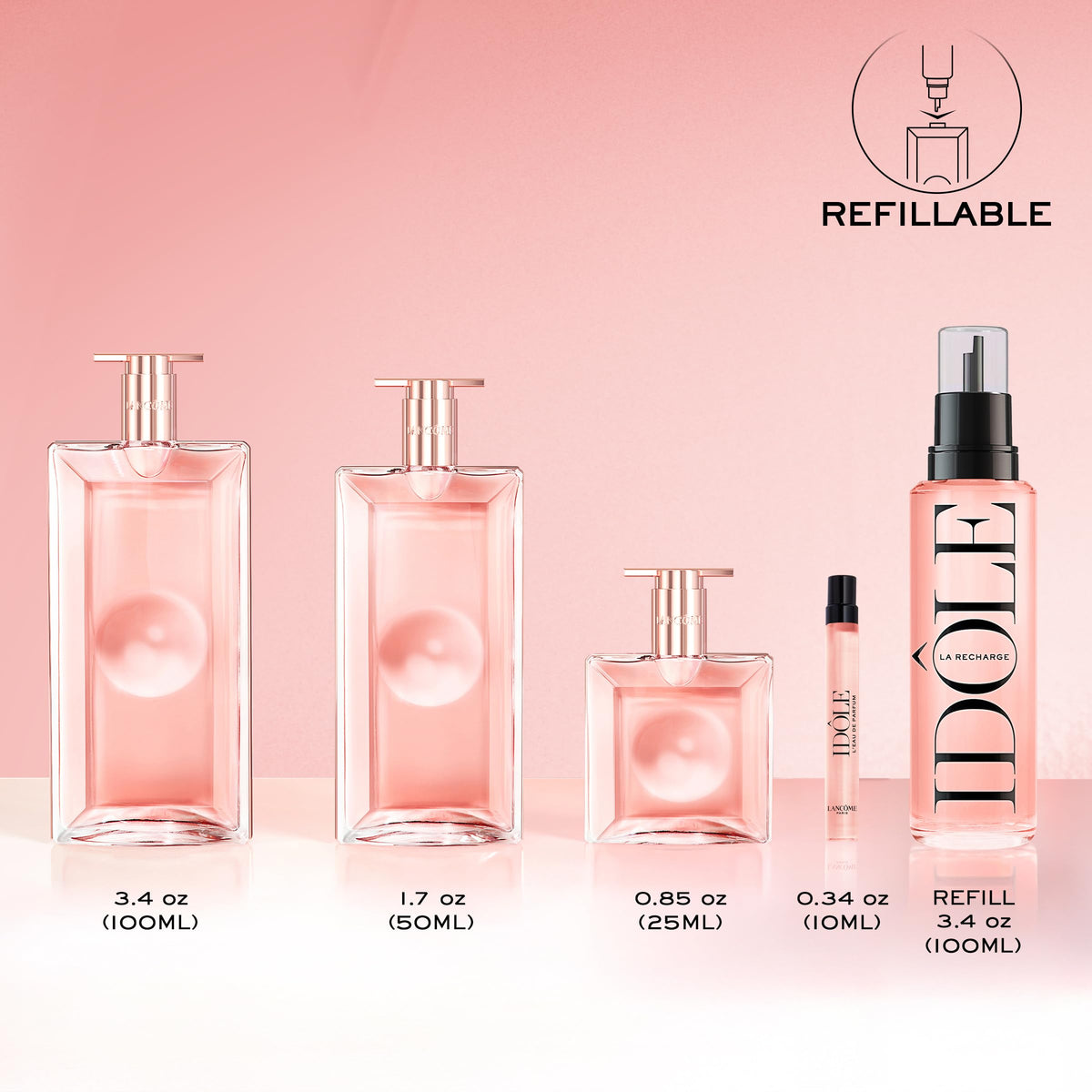 Lancôme Idôle Eau de Parfum bottle on a vanity