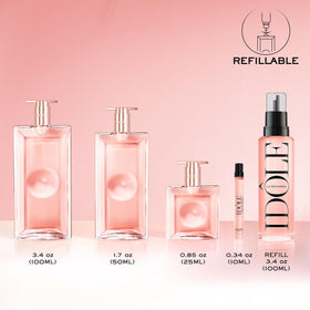 Lancôme Idôle Eau de Parfum bottle on a vanity