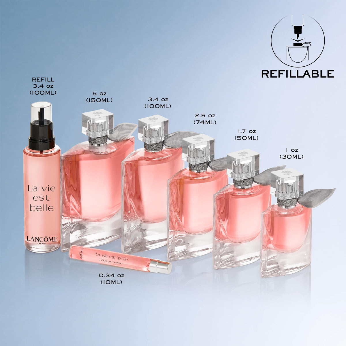Lancôme La Vie Est Belle Eau de Parfum bottle with floral background
