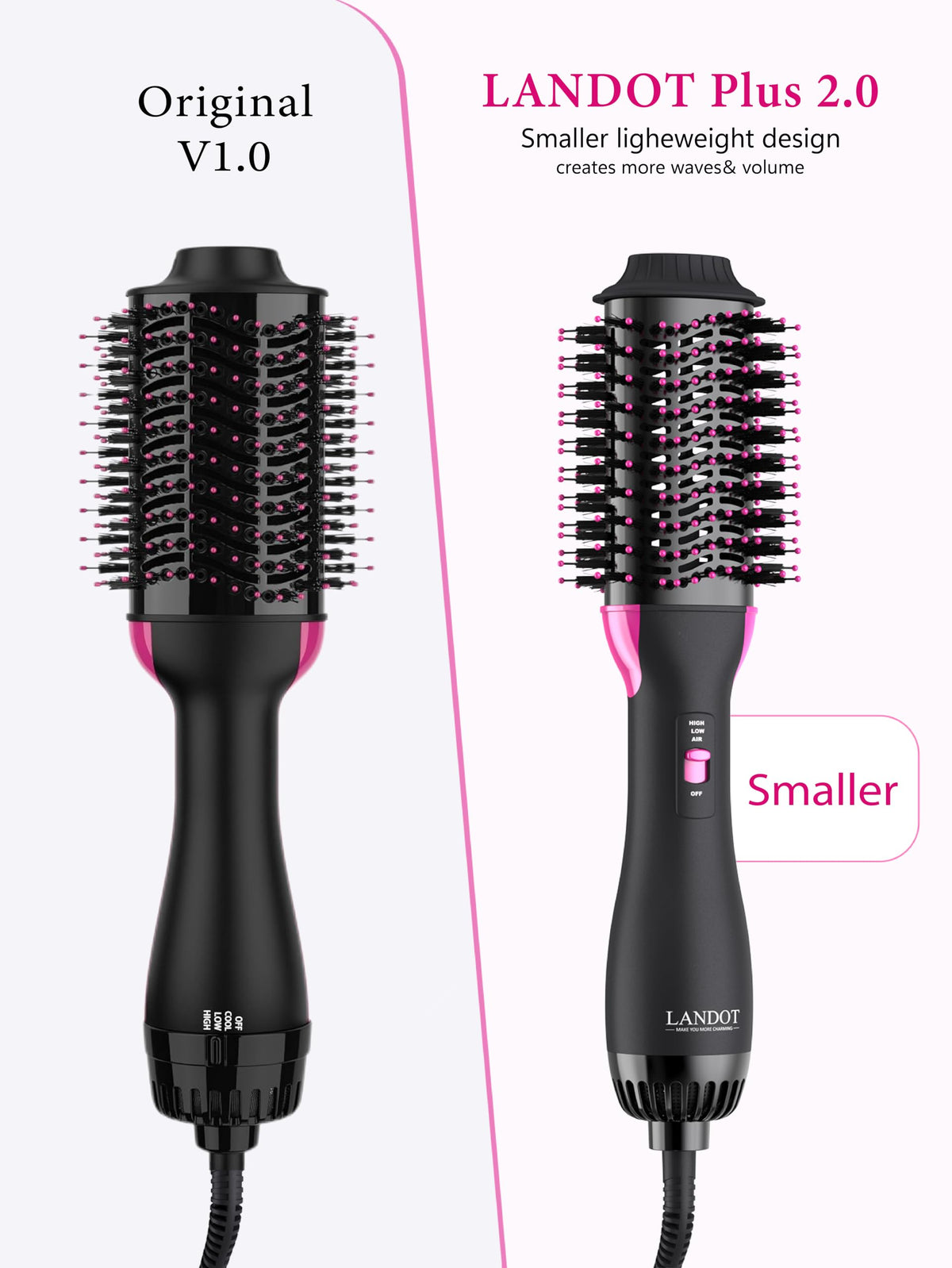 LANDOT Hair Blow Dryer Brush 60mm in use on medium hair