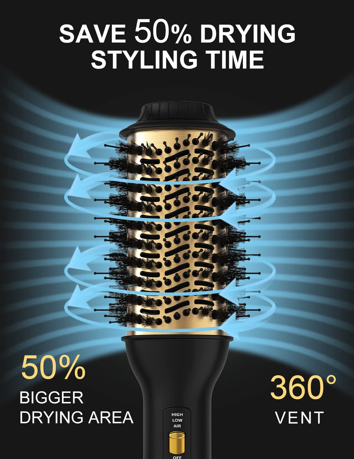 LANDOT Hair Blow Dryer Brush 60mm lightweight design with swivel cord