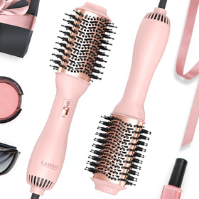 LANDOT Hair Blow Dryer Brush front view with oval barrel