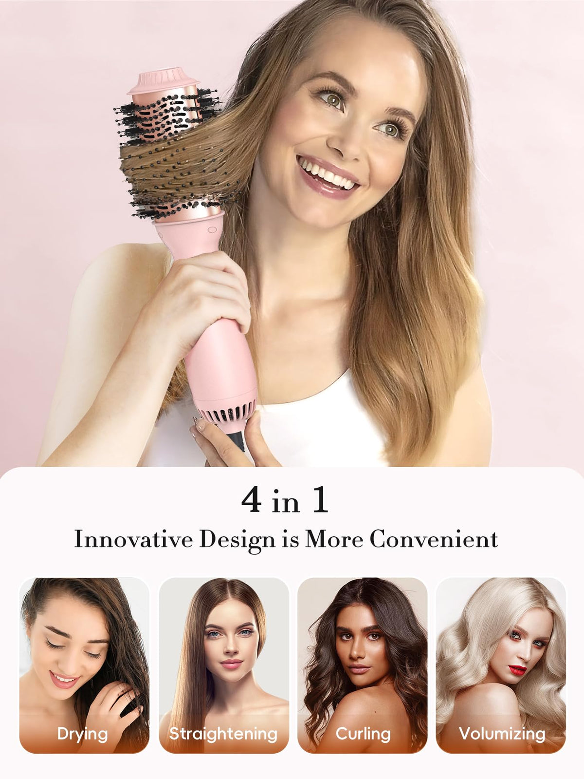 LANDOT Hair Blow Dryer Brush in use on towel-dried hair
