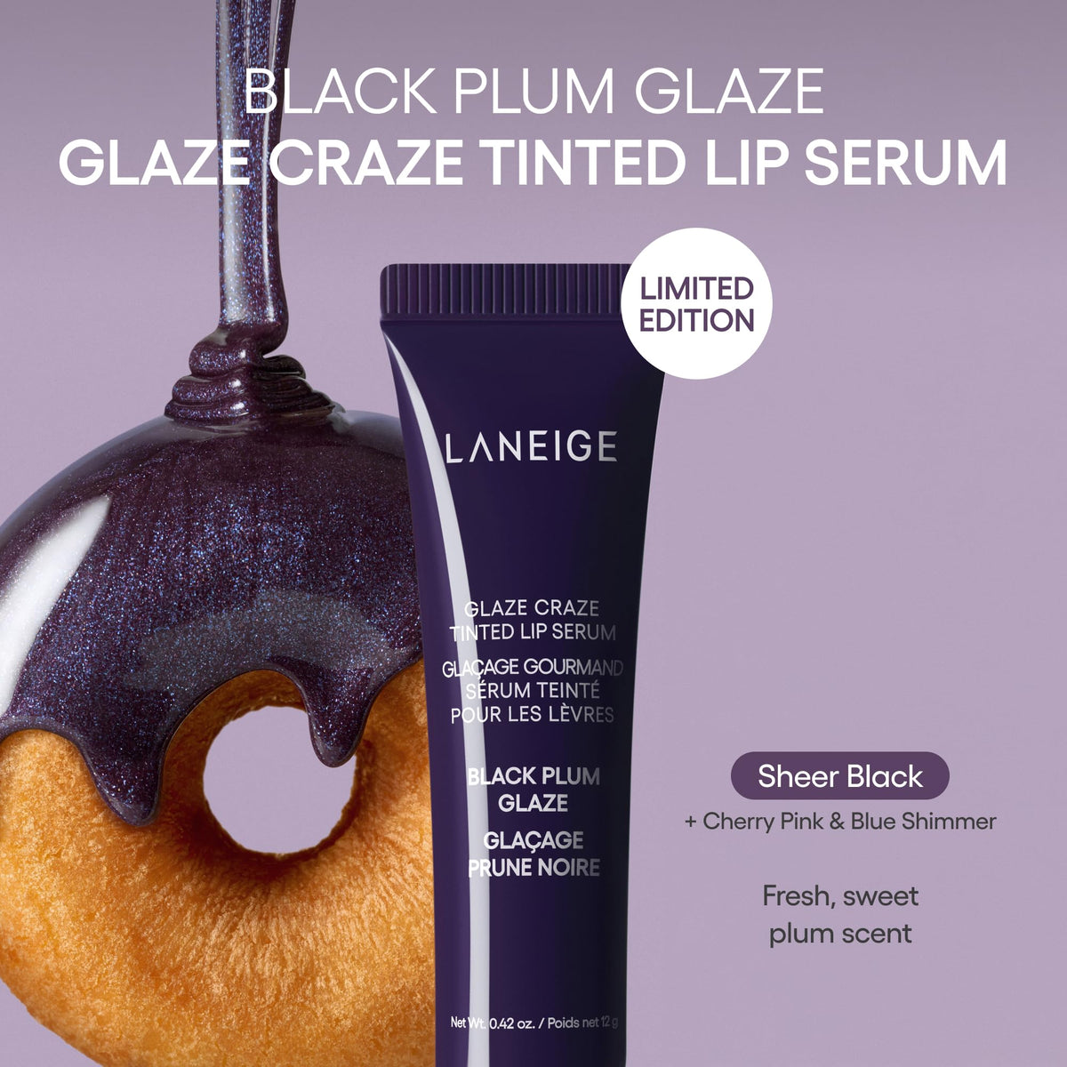 LANEIGE Glaze Craze Tinted Lip Serum Black Plum Glaze applicator close-up