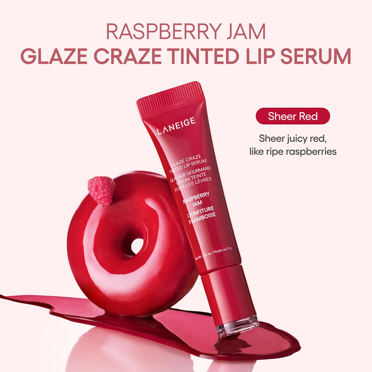 LANEIGE Glaze Craze Tinted Lip Serum Raspberry Jam applicator close-up