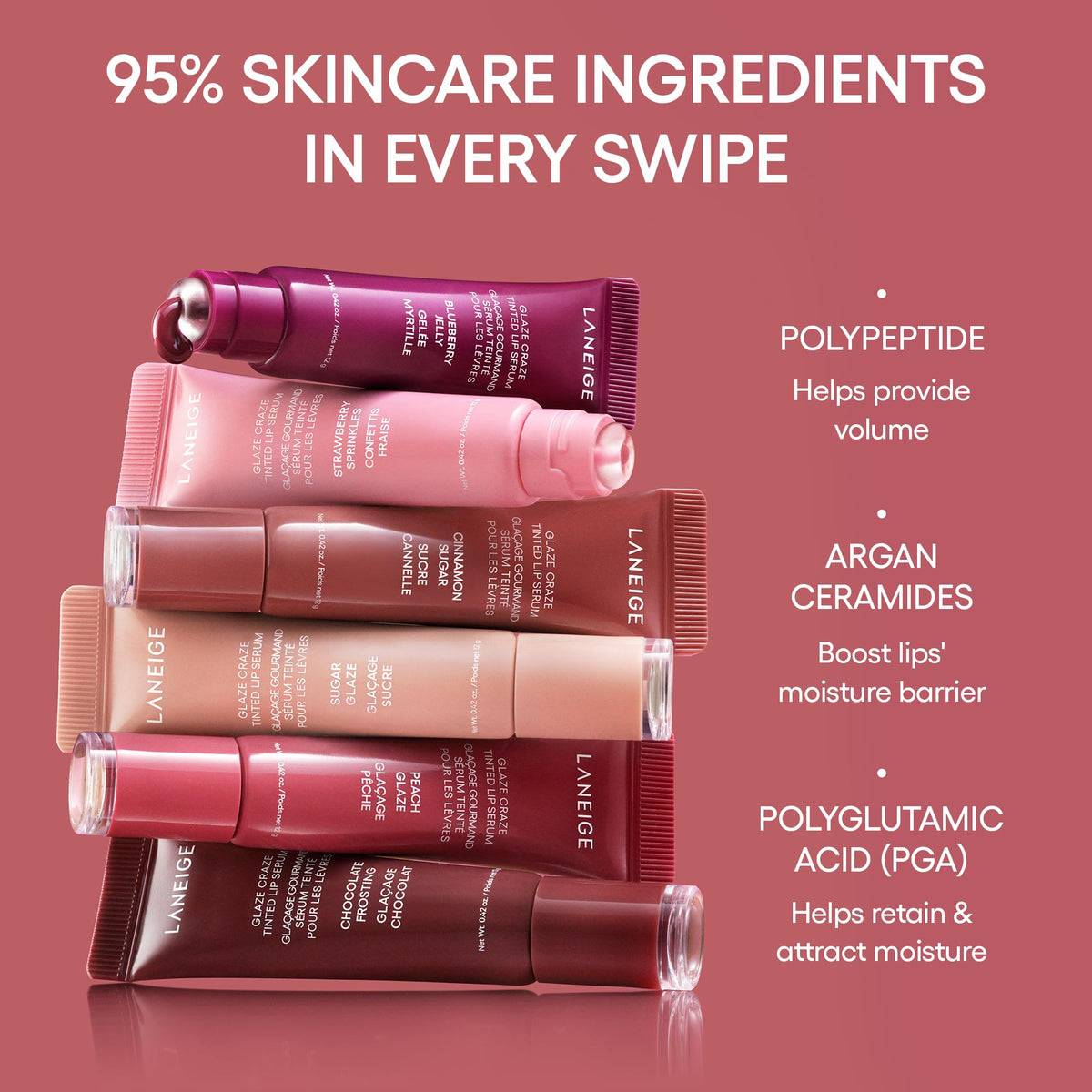 LANEIGE Glaze Craze Tinted Lip Serum Raspberry Jam with lip liner