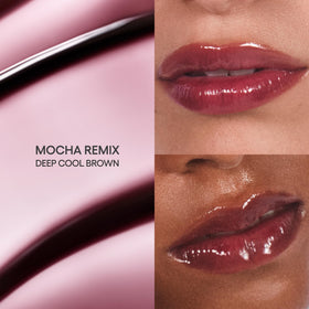 LANEIGE JuicePop Box Lip Tint Mocha Remix side view with applicator
