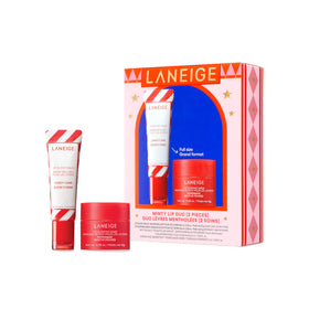 LANEIGE Minty Lip Duo packaging featuring Peppermint Mask and Candy Cane Balm