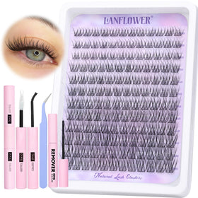 LANFLOWER Natural Lash Clusters Kit front view with lash bond and seal